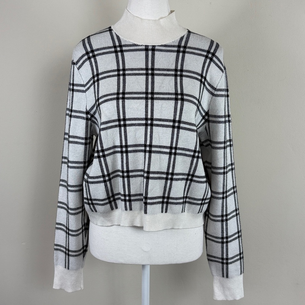 Abercrombie‎ & Fitch Plaid Knit Pullover Turtleneck Sweater Black & White Sz XL
